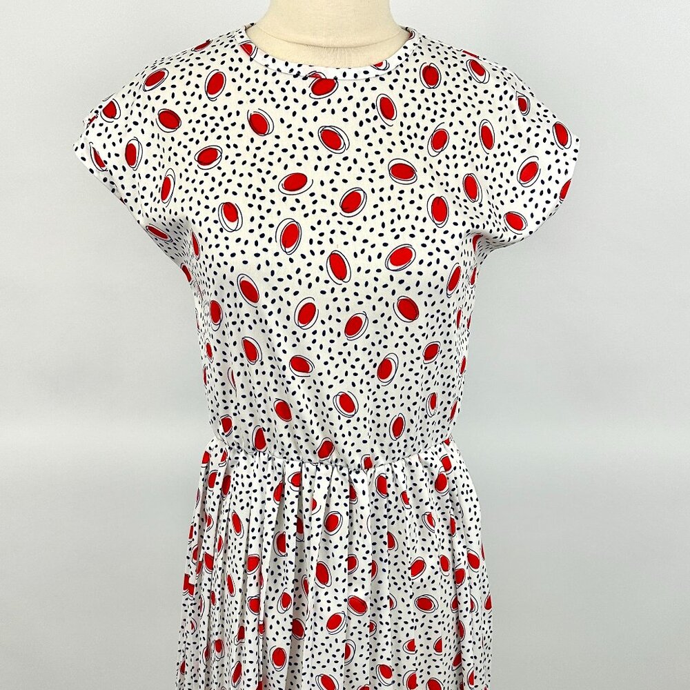 Vintage 1980s Dress | Polyester | Pull Over | Elastic Waist | Key Hole Neck